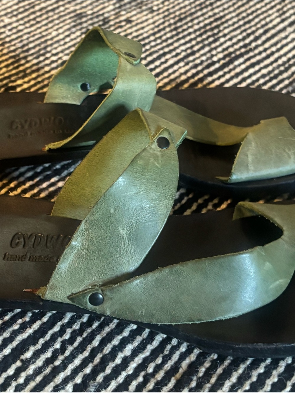 Green Leather Slide Sandals - CYDWOQ